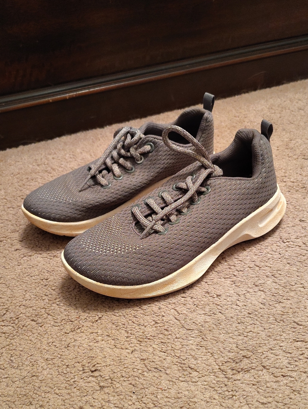 Athletic Works Gray Knit Lace-Up Sneakers with Cream Sole